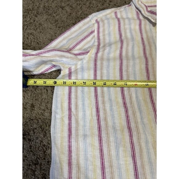 GAP White/Pink Stripe Linen Blend Button Up Shirt Beach Coastal Travel Relax XL - Picture 8 of 9